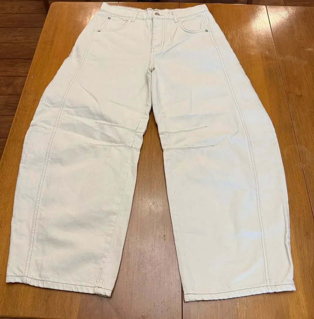 We The Free Mid-Rise Good Luck Barrel Jeans Milk Cream NWOT Size 27 Boho Chic